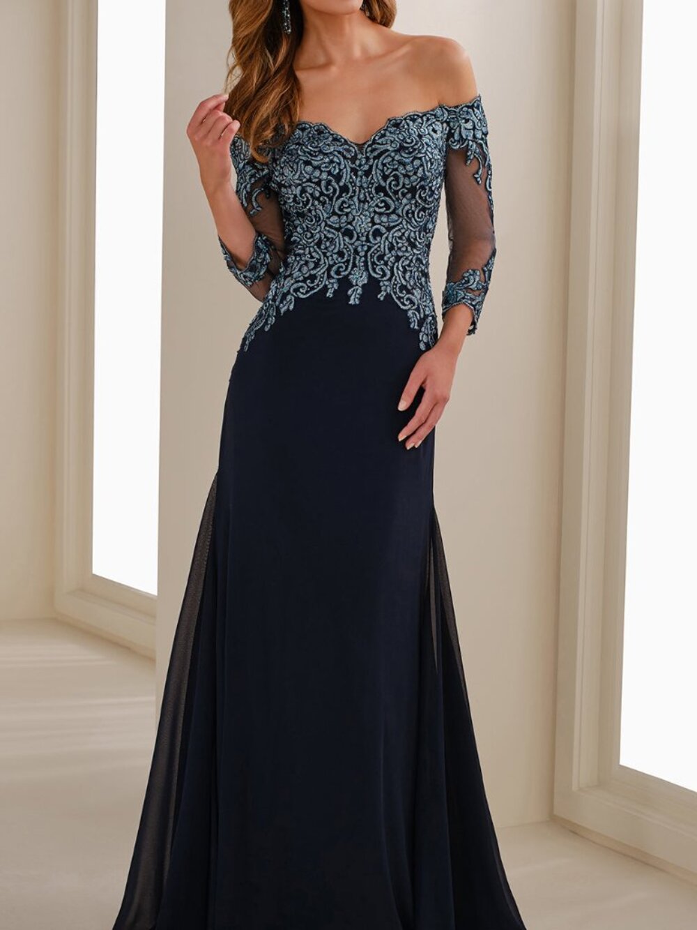 NWT Cameron Blake CB907 Mother of the Bride Gown Navy Turquoise Size 14